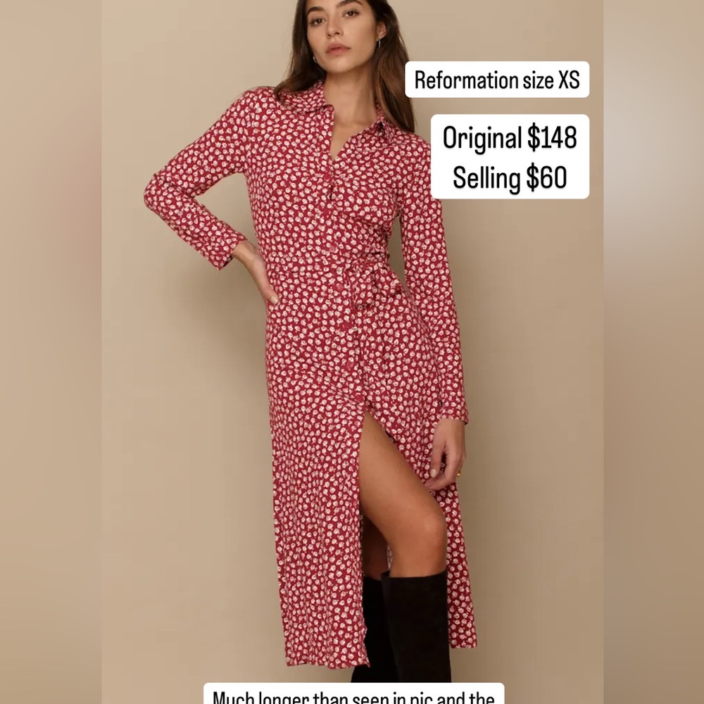 Reformation Red and White Long Sleeve Dress